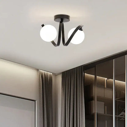 Modern black metal decorbites black gold glass ceiling light with two white spherical bulbs for entryway or balcony lighting