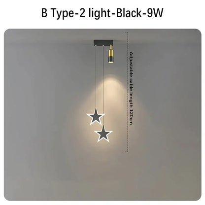 Decorbites black gold hanging star-shaped pendant lamp with gold accents and adjustable cable for modern interiors