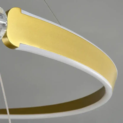 DecorBites black gold led ring-shaped ceiling chandelier with gold and white finish and clear crystal accent