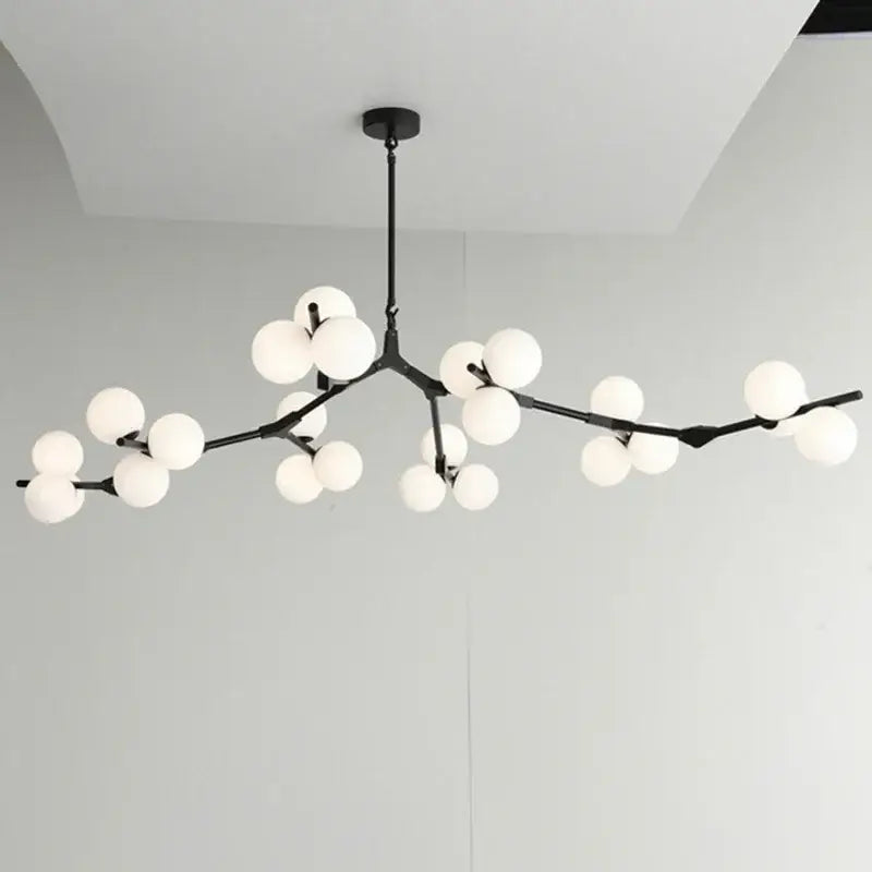 Decorbites black gold led glass ball chandelier with black branch design and frosted globe lights for living room decor