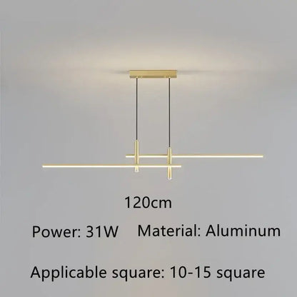 Modern minimalist pendant lights with sleek gold aluminum frame and two horizontal led bars by DecorBites black gold