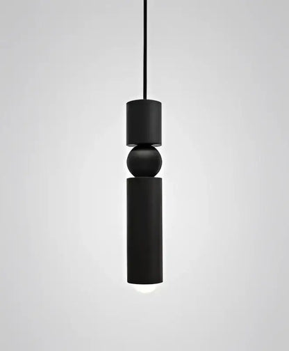 DecorBites black gold led tube pendant lamp featuring a black cylindrical matte finish with spherical connector design