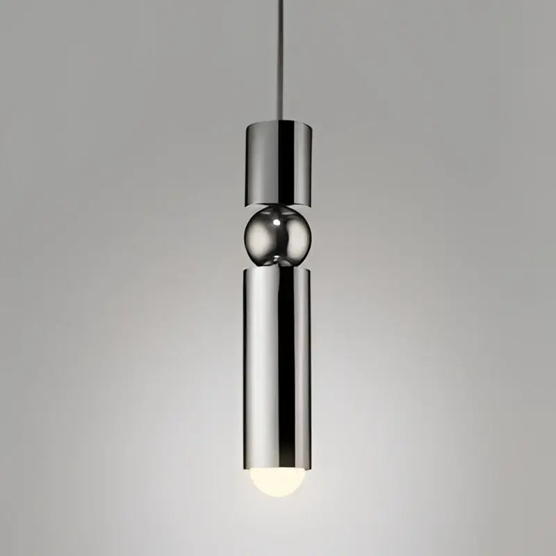 A decorbites black gold led tube pendant lamp with polished chrome finish featuring cylindrical sections and a spherical accent