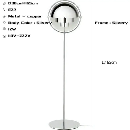 Silver spherical floor lamp with polished copper finish from DecorBites black gold metal for modern living room decor