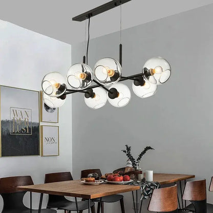 Modern black gold metal chandelier with clear glass globe shades decorbites black gold molecule loft lamp