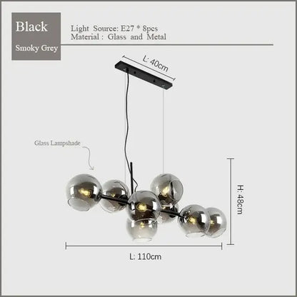 Black gold molecule glass ball chandelier by decorbites black gold with smoky grey globes and modern metal frame