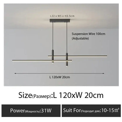 Modern black gold nordic pendant chandelier by DecorBites featuring minimalist linear design with adjustable suspension wire