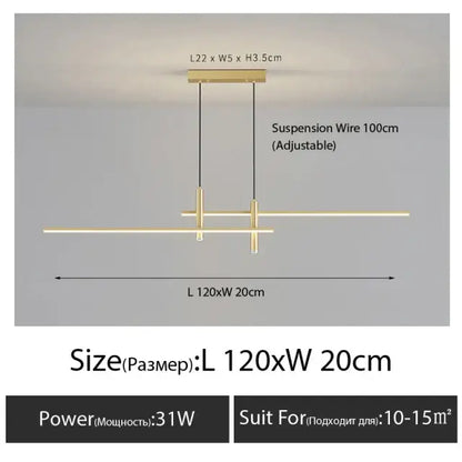 Modern minimalist decorbites black gold nordic pendant chandelier with gold-toned linear design and adjustable suspension wire