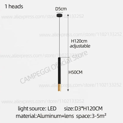 Decorbites black gold pendant lamp with adjustable aluminum body and led bulb for modern indoor lighting
