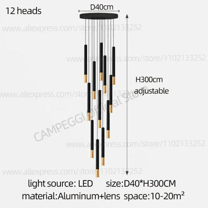 Decorbites black gold pendant lamp with 12 led light heads in black gold modern nordic indoor design