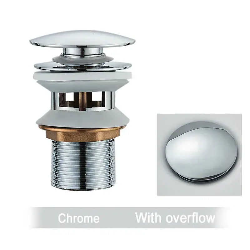 Chrome-finished tiered bathtub overflow drain with brass base in decorbites black gold pop faucet accessory kit