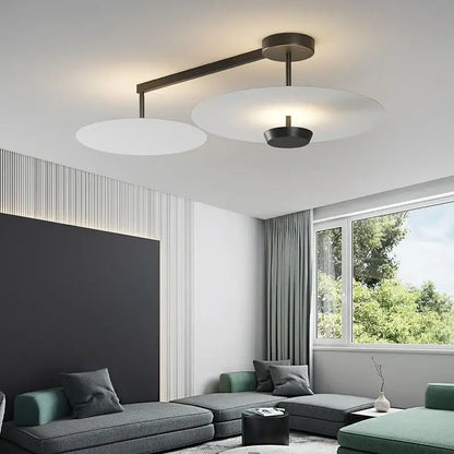 Modern minimalist decorbites black gold round chandelier with dark bronze arm and two white frosted glass discs ceiling light