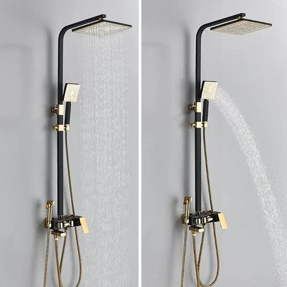 DecorBites black gold shower faucet set with two-tone finish square rainhead handheld nozzle and bidet function wall mounted