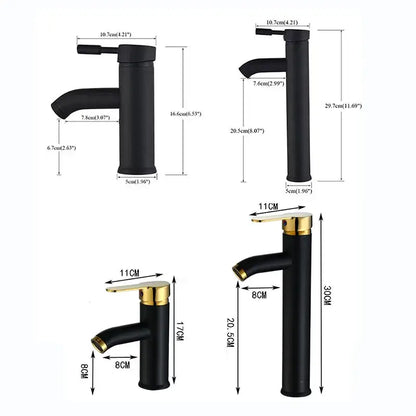 DecorBites black golden single handle basin faucet in black matte with gold accents for deck mount vessel sinks