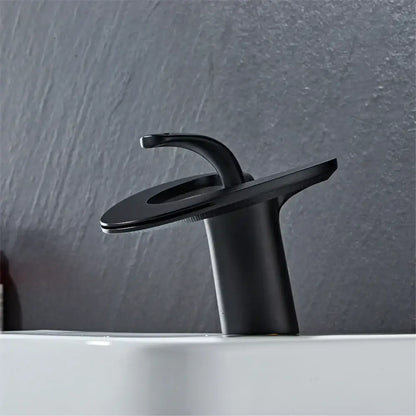 Decorbites black gray brass waterfall basin faucet with matte finish sleek curved spout for hot cold mixer tap