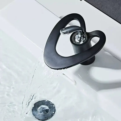 Decorbites black gray brass waterfall basin faucet with matte snake-shaped body and polished chrome spout and handle