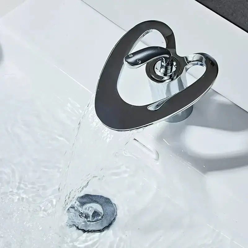 Chrome-finished DecorBites™ waterfall basin faucet with sleek modern design in white gold for hot cold mixer tap