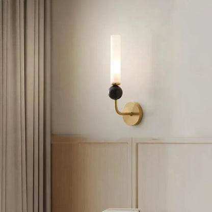 Decorbites black green marble wall lamp sconce with gold-toned arm, black accent, and copper acrylic lampshade