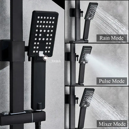 DecorBites black matte hand-held shower head with rectangular design and multiple spray settings for water saving and rainfall