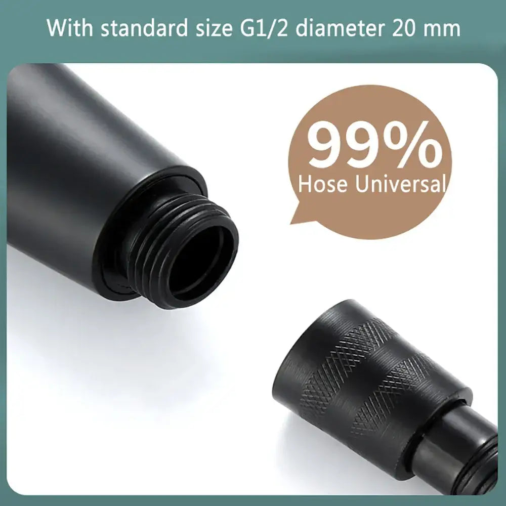 Black matte-finished hose connector with textured grip and threaded end for decorbites high pressure rainfall shower head