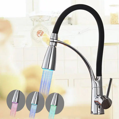Modern decorbites black hose kitchen faucet with single handle chrome finish and led color changing pull down sprayer