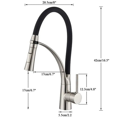 Stainless steel decorbites black hose kitchen faucet with single handle and black flexible pull-down spray head