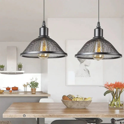 Decorbites black industrial pendant light with black industrial cage mesh shades and exposed bulbs for kitchen island lighting