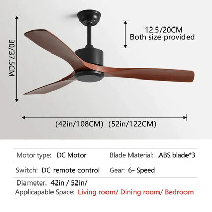 Modern decorbites black industrial ceiling fan with sleek motor housing and brown abs blades in 52 inch size