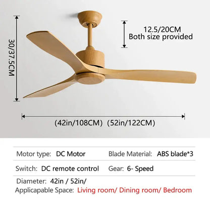Modern wooden ceiling fan with three light-brown abs blades and central motor housing in decorbites black industrial ceiling design