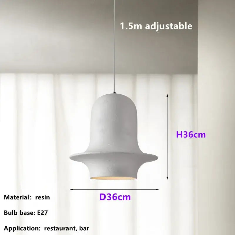 A modern white resin pendant lamp with bell-shaped design and adjustable cord for decorbites black industrial chandelier use