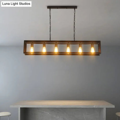 Decorbites black industrial rectangular island pendant with five exposed edison bulbs in dark bronze metal frame