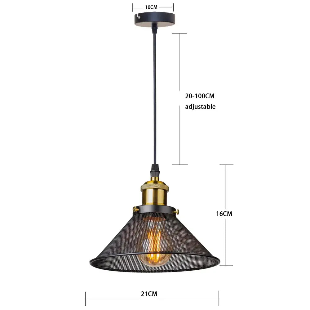 DecorBites™ black iron cage pendant light with brass base and adjustable chain for kitchen island and dining room