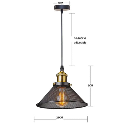 DecorBites™ black iron cage pendant light with brass base and adjustable chain for kitchen island and dining room