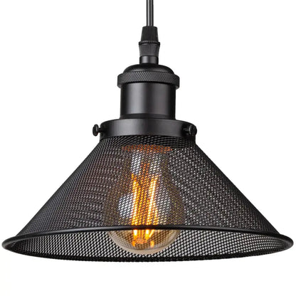 DecorBites™ black iron cage pendant light with Edison bulb in black iron mesh for kitchen island and dining room
