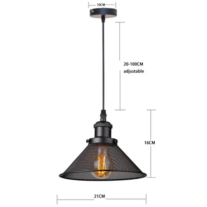 DecorBites black iron cage pendant light with mesh shade and exposed bulb for kitchen island or dining room