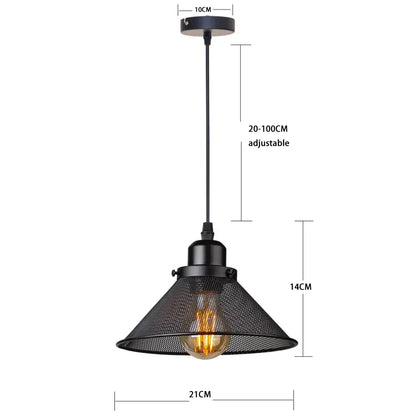 DecorBites black iron cage pendant light with mesh shade and exposed filament bulb for kitchen island or dining room