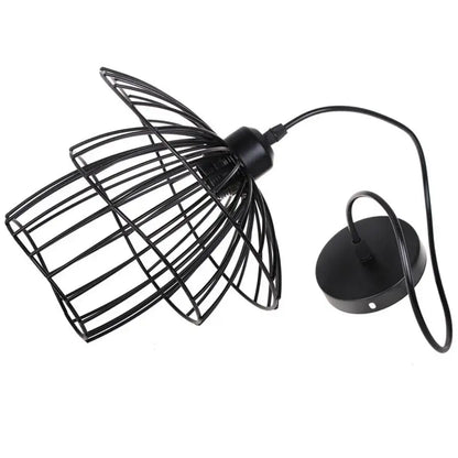 Decorbites black iron cage pendant light with sleek industrial black metal wire design for kitchen and living room use