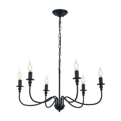 Decorbites black iron chandelier led candle light fixture with six candle-style bulbs for home and hospitality use