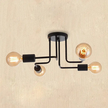 DecorBites black iron ceiling lamp with three exposed filament bulbs for kitchen living room and bedroom use