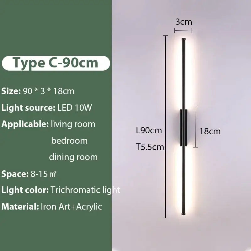 Modern black iron led wall lamp by decorbites features a sleek vertical design with trichromatic lighting for living rooms