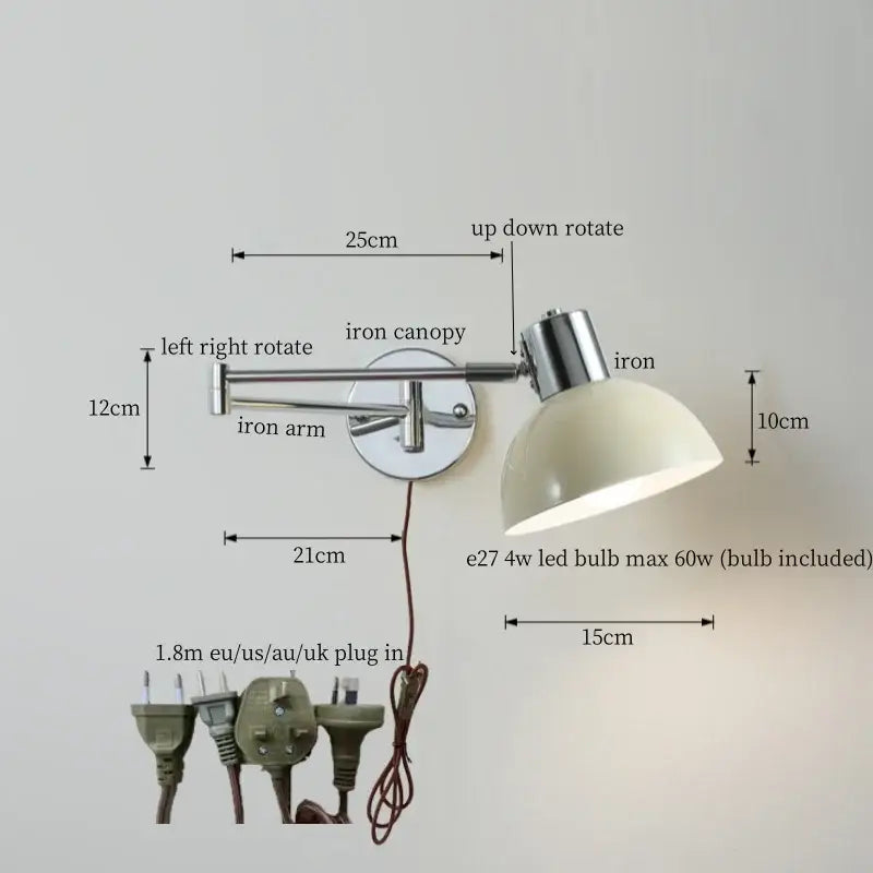 Adjustable decorbites black iron led wall sconce with cream shade and included e27 bulb for modern home decor