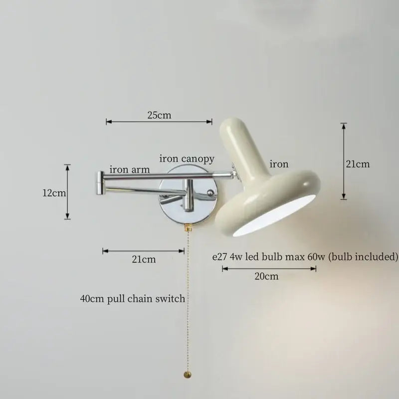 Cream-colored adjustable wall sconce with chrome iron arm by decorbites black iron led for modern nordic decor