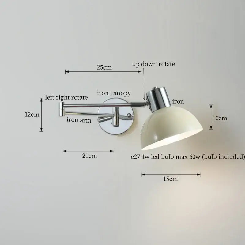 Adjustable chrome-finished wall sconce with cream dome shade from DecorBites black iron led modern Nordic style