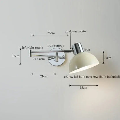 Adjustable chrome-finished wall sconce with cream dome shade from DecorBites black iron led modern Nordic style