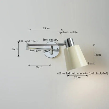 Adjustable chrome-finished wall sconce with cream conical shade and iron construction from decorbites black iron led series