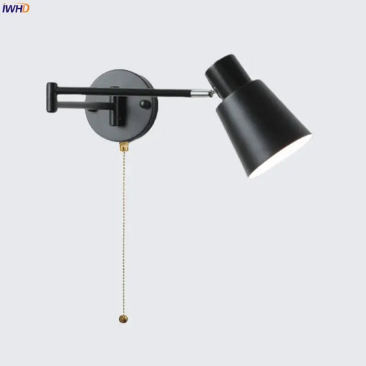 Decorbites black iron wall sconce with adjustable matte black iron led lamp and brass pull chain for home decor