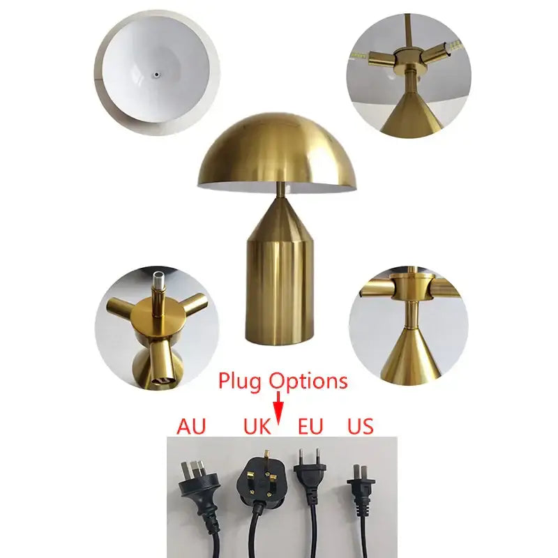 Decorbites black iron mushroom table lamp gold finish iron mushroom with interchangeable plugs for modern living rooms