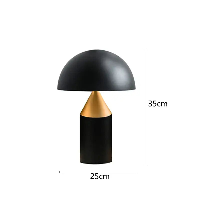 Black iron mushroom table lamp by decorbites with gold accent and matte finish for living room or bedroom lighting