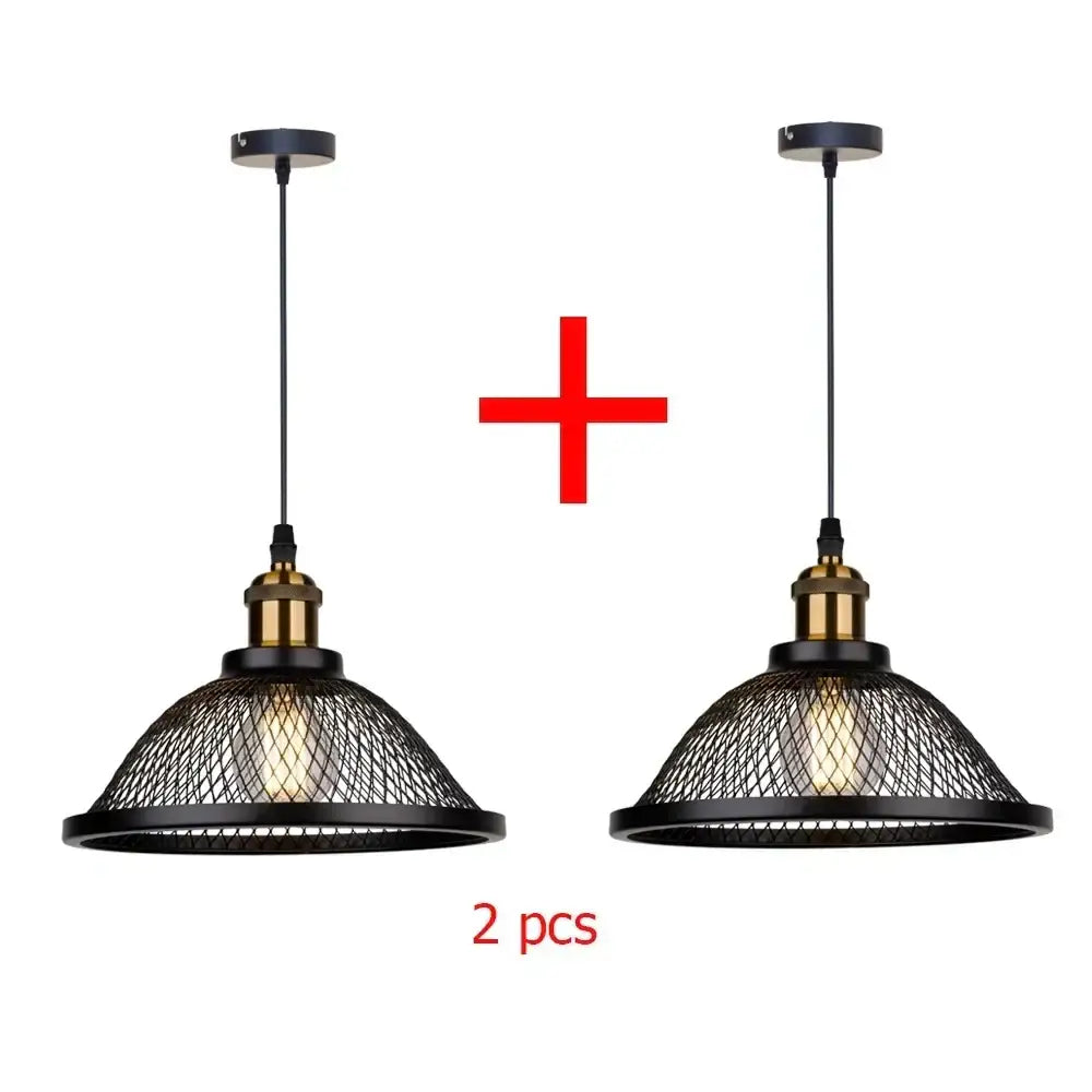 Decorbites black iron pendant light with woven mesh design and brass accents for kitchen bedroom and living room lighting