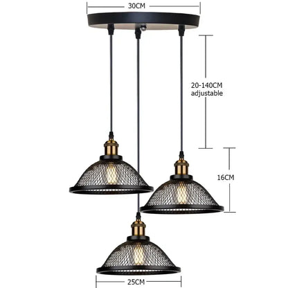 Industrial-style black iron pendant light with brass accents and mesh shades by decorbites black iron for kitchen and living room
